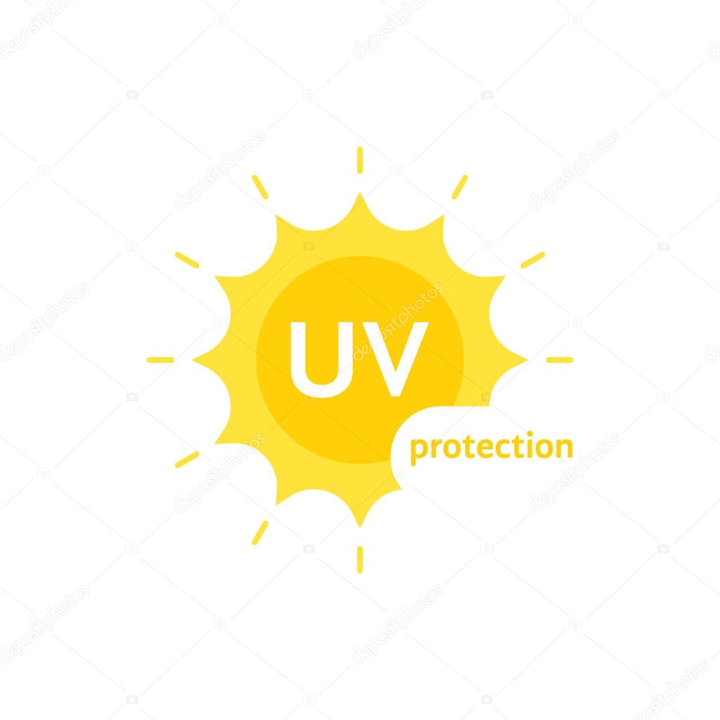 Yellow uv protection logo on white. unusual flat style trend modern brand graphic art design. concept of simple badge for body care or treatment or decoration symbol for cosmetic oil or cream