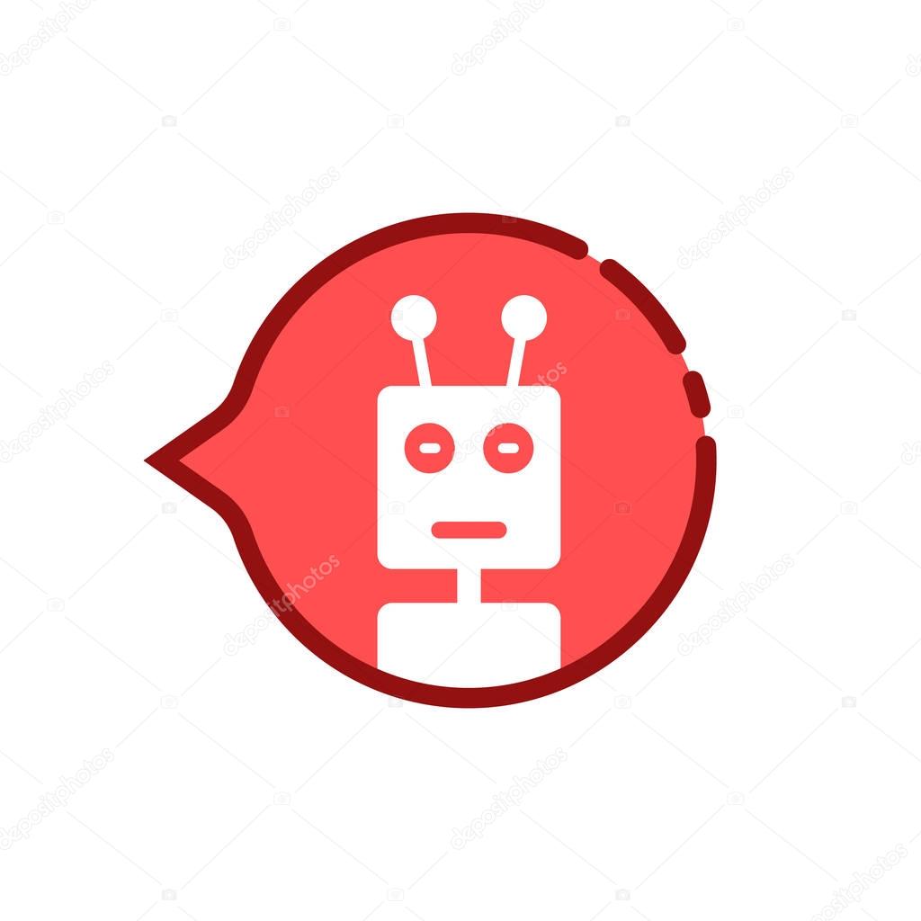 Cartoon red speech bubble with chat bot. linear flat trend modern logotype graphic art design isolated on white background. concept of talkbot for popular messenger or speak with digital helper