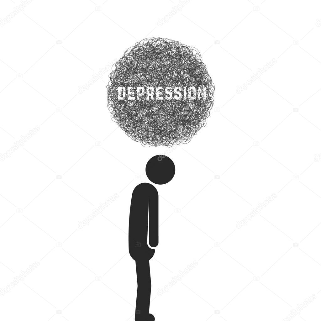 Depression with black stick figure. simple flat style trend modern logo graphic design isolated on white background. concept of loneliness person in society or sorrow and thoughtful boy or teen guy