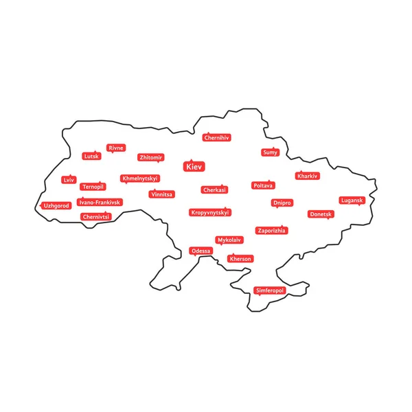 Cienka linia Mapa Ukrainy z regionalnych ośrodków — Wektor stockowy