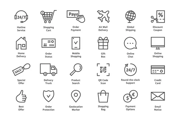 Siyah ince çizgi e-ticaret simgesi basit bir set