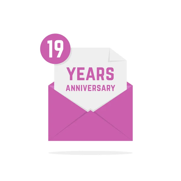 19 años icono aniversario en lila carta abierta — Vector de stock