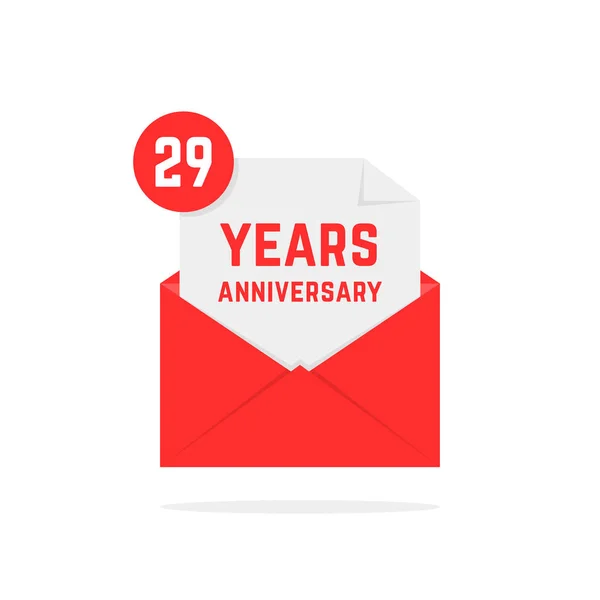 29 años icono aniversario en rojo carta abierta — Vector de stock