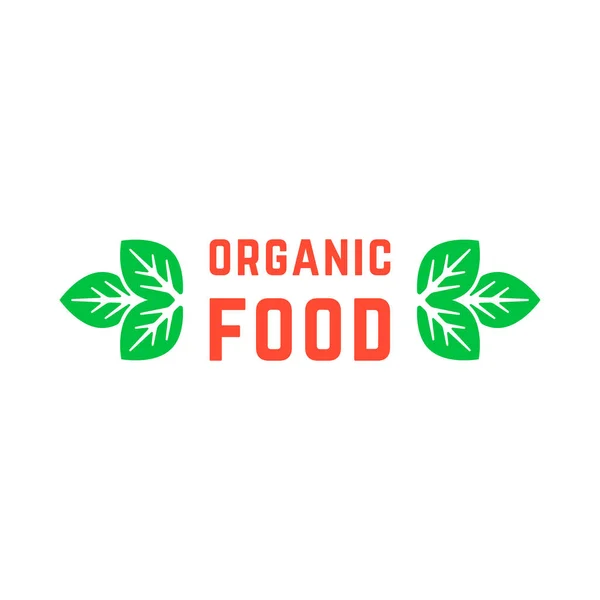 Logotipo de alimentos ecológicos con hojas verdes — Vector de stock
