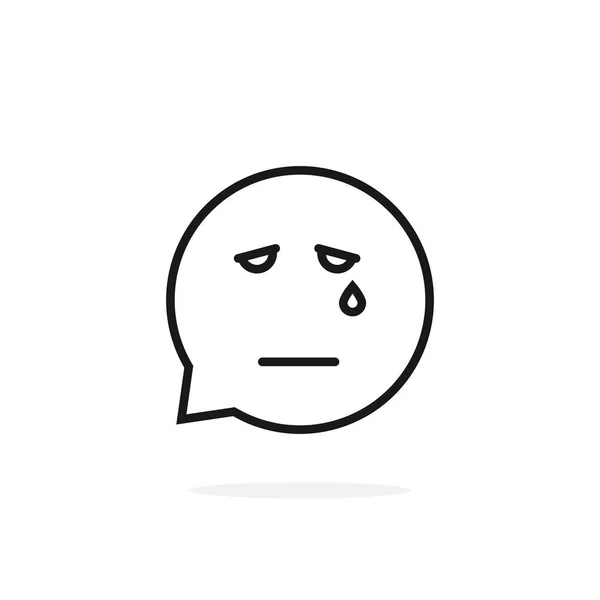 Czarna linia cienka smutny emoji mowy Bańka logo na białym — Wektor stockowy