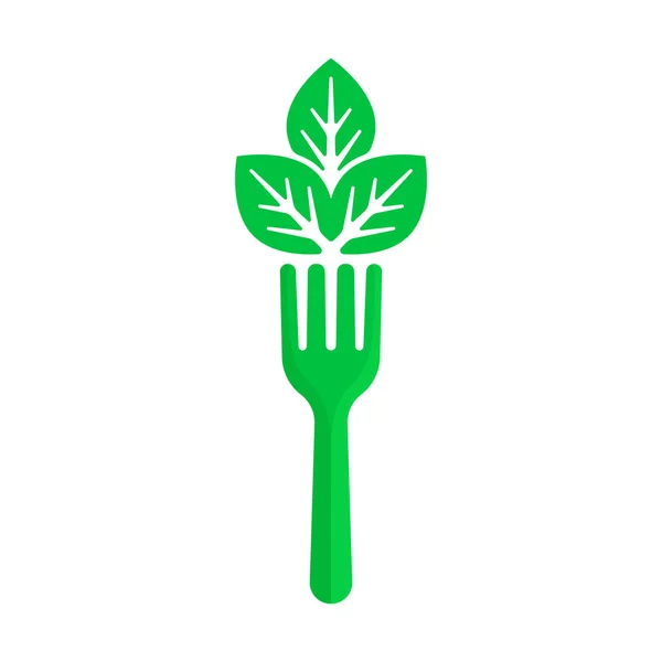 Garfo verde e folha como comida vegan — Vetor de Stock