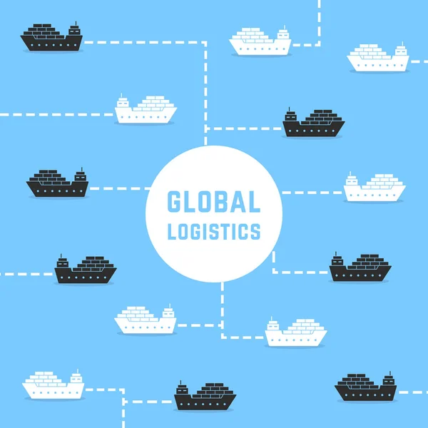 Plovoucí nákladní lodě jako globální logistika — Stockový vektor