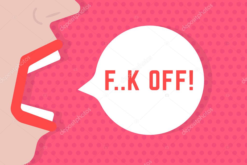 abstract woman shout fuck off speech bubble. simple flat style trend modern graphic art design isolated on pink background with shadow. concept of vulgar negative phrase from furious frenzied lady