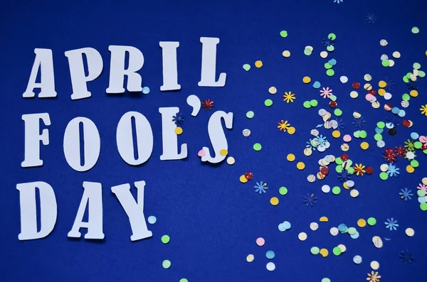 Cut Letters April April Fool Day Blue Background Multi Colored — Stock Photo, Image