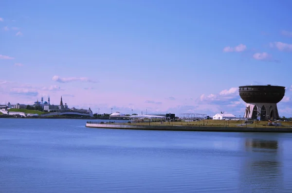 Kazan Kremlin Uma Tigela Pôr Sol Rosa Com Céu Azul — Fotografia de Stock