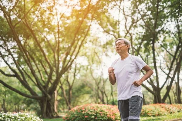 Asiatico Anziano Maturo Uomo Running Jogging Parco — Foto Stock