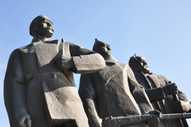 Novosibirsk şehrinin ana meydanında devrimci Lenin 'in heykeli.