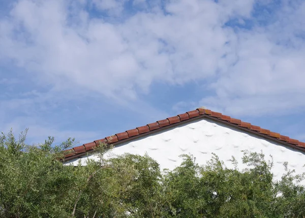Kırmızı Kiremitleri Olan Beyaz Bir Spanyol Binasının Bir Grup Zeytin — Stok fotoğraf
