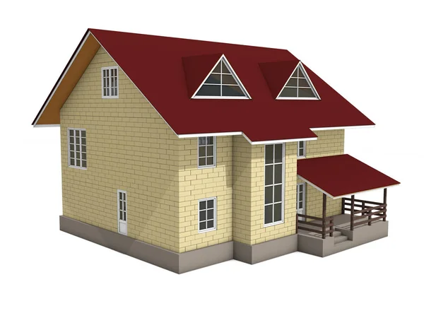 Απεικόνιση Του Ένα Διώροφο Εξοχικό Σπίτι Χρώμα Προβολή Τρισδιάστατη Μοντελοποίηση — Φωτογραφία Αρχείου