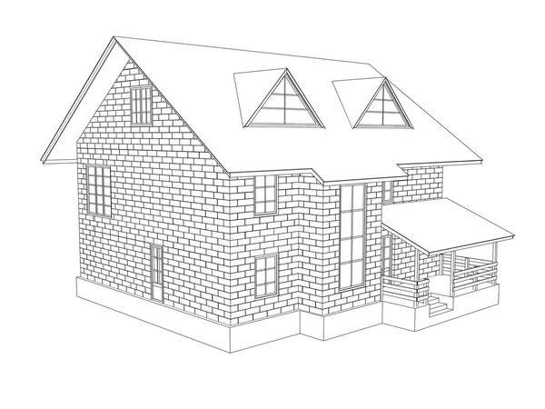 階建てコテージ家の イラストレーション 線の描画 ブロックからの壁 モデリング — ストック写真