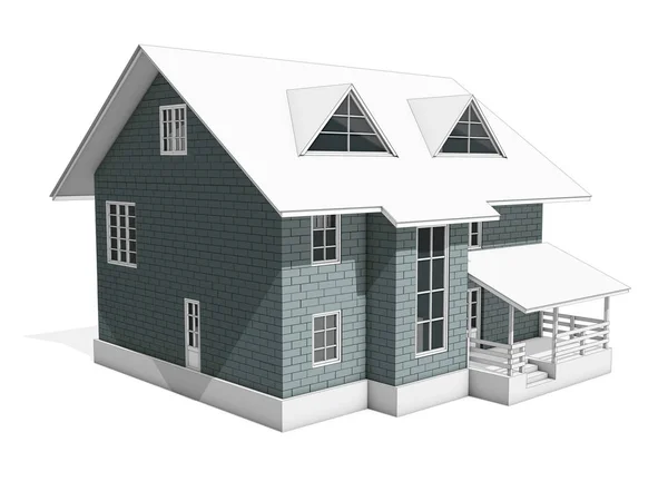 Illustration Two Storey Cottage House Walls Blocks Highlighted Gray Modeling — Stock Photo, Image