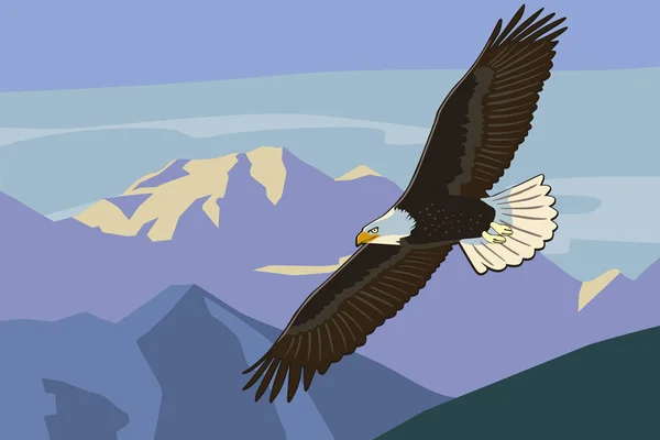 Aigle Élève Dans Les Montagnes Sauvages Dessin Vectoriel — Image vectorielle