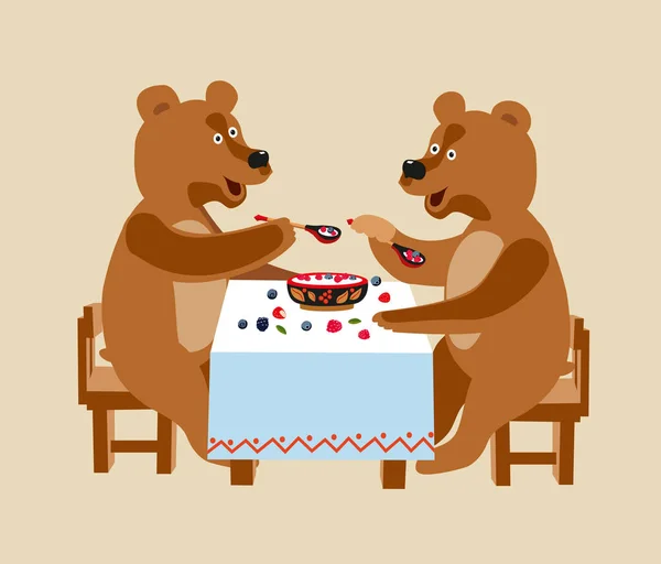 Zabawny Malowane Nosi Jeść Jagody Leśne Mleko Wektor Rysunek Niedźwiedzie — Wektor stockowy