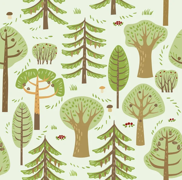 Лес Деревья Бесшовный Фон Саммер Векторная Графика Беззащитный Паттерн — стоковый вектор