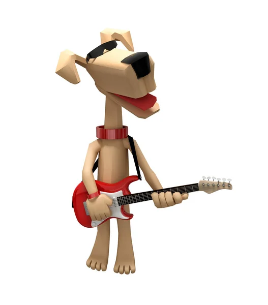 3D render bej sevimli köpek gitar çalmak — Stok fotoğraf
