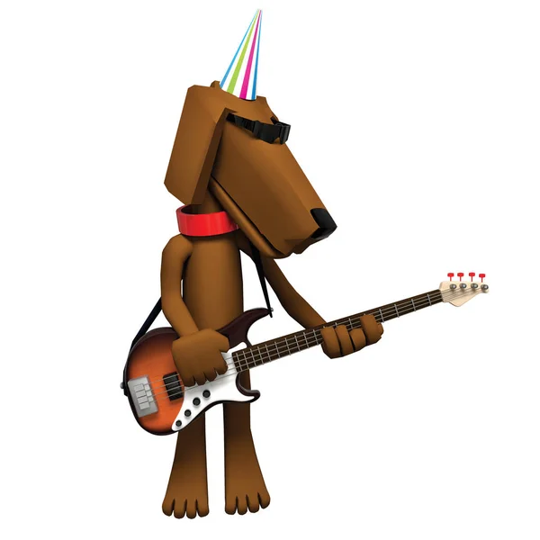 3D render kahverengi kahverengi köpek gitar çalmak — Stok fotoğraf