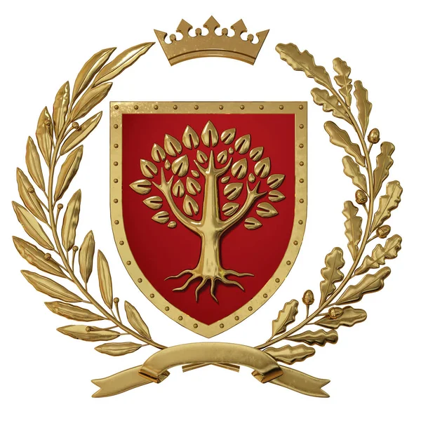 Illustration Rendering Heraldry Red Coat Arms Golden Olive Branch Oak — Stock Photo, Image