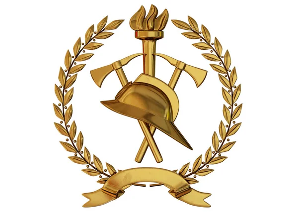 Rendering Emblema Del Fuoco Antico Casco Fuoco Asce Una Torcia — Foto Stock