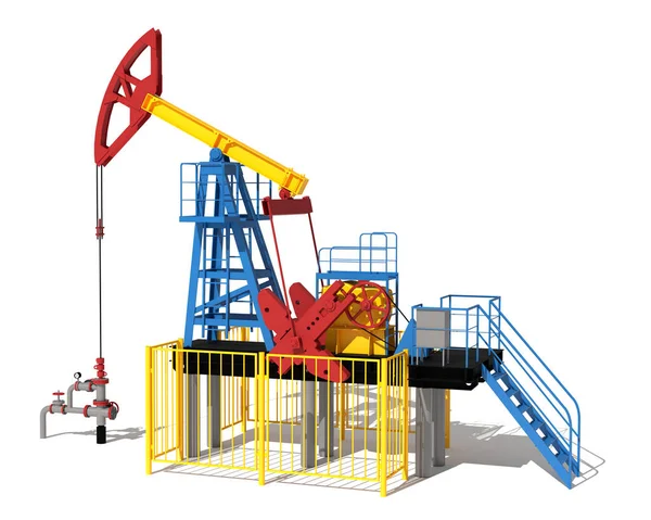 Illustration Oil Pump Construction Tower Red Blue Yellow Facade Modeling — Stock Photo, Image