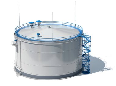 Petrol Depolama 3D Illustration. Beyaz bir arka plan üzerinde gri bir sarnıç bulunmaktadır. İzole. Marka için boş bir yer. 3D modelleme