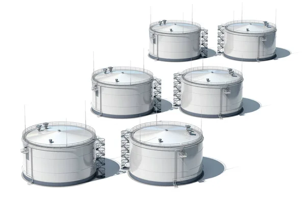 Illustration Oil Storage Six Tanks Located White Background Perspective Modeling — Stock Photo, Image