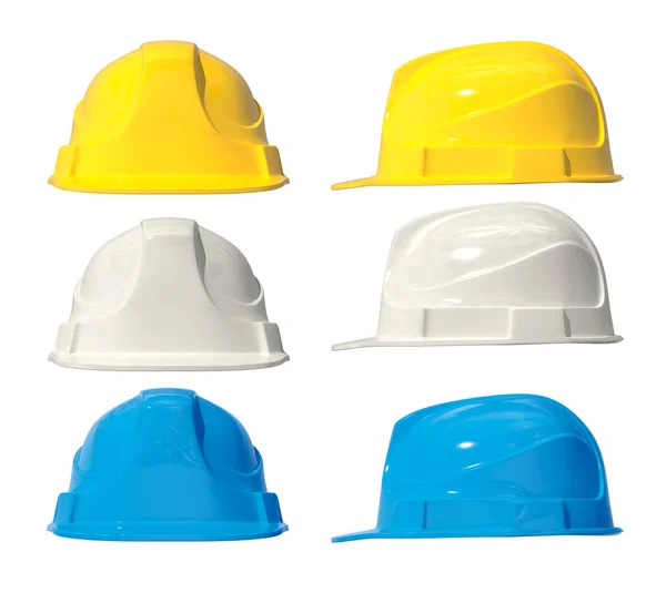 Illustration Building Helmets Isolated Set Yellow Blue Wghite Modeling — Stock Photo, Image