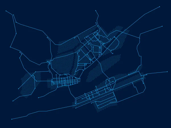 数字城市 城市的计划以电子计划的形式 程式化线性绘图 矢量图形 — 图库矢量图片