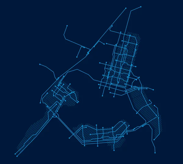 Ciudad Digital Plano Ciudad Forma Esquema Electrónico Dibujo Lineal Estilizado — Vector de stock