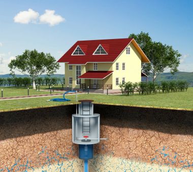 3D çizim. Dünya kesme. Binanın su. 3D modelleme