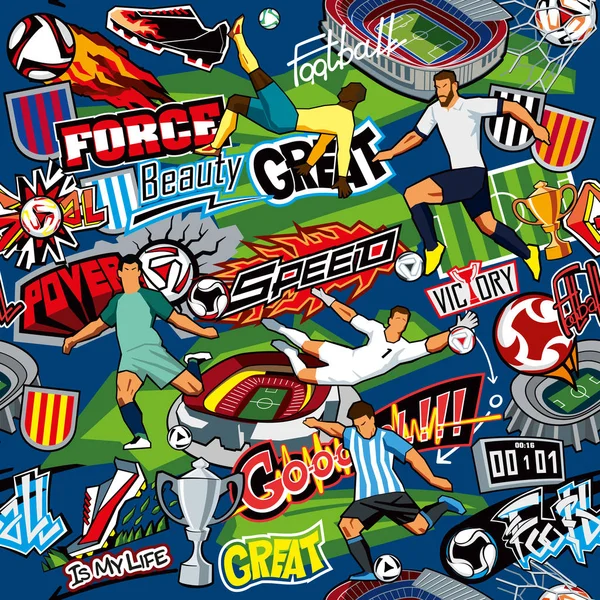 Fond Football Modèle Sans Couture Caractéristiques Football Joueurs Football Différentes — Image vectorielle