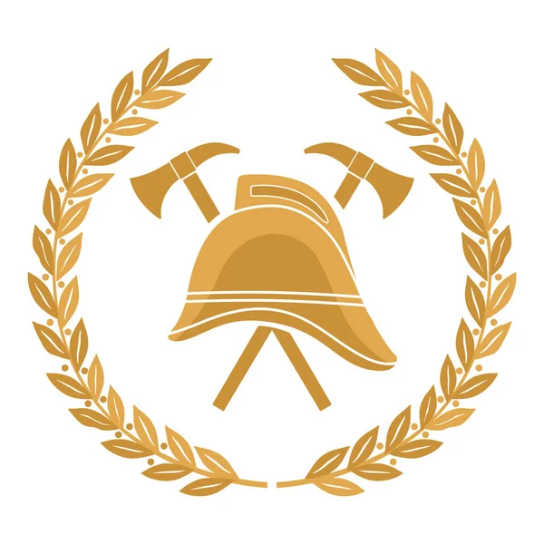 Emblema Fuego Casco Fuego Europeo Antiguo Hachas Están Rodeados Por — Vector de stock