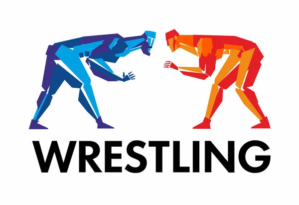 Wrestling Stylized Figures Red Blue Athlete Prepare Battle Vector Graphics — 스톡 벡터