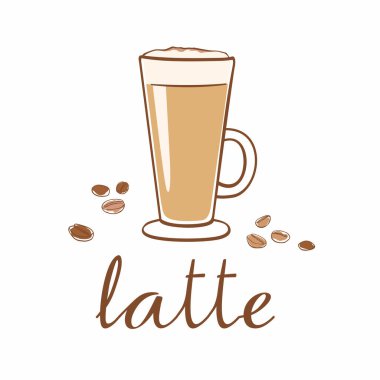 El yapımı kahve ve tahıl. Yazılı latte. Vektör grafikleri