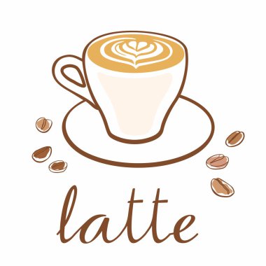 El yapımı kahve ve tahıl. Yazılı latte. Vektör grafikleri