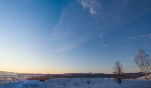 Panorama Mañana Invierno Siberia Salida Del Sol Sobre Una Llanura — Foto de Stock