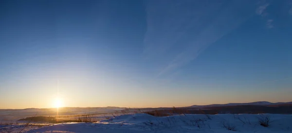 Panorama Mañana Invierno Siberia Salida Del Sol Sobre Una Llanura — Foto de Stock