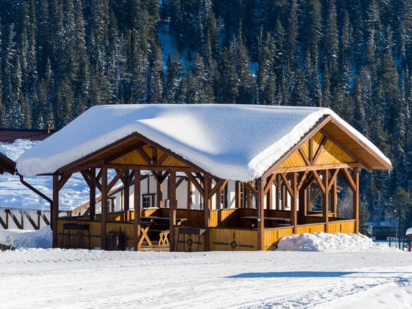 Beautiful Alpine Style Gazebo Gornaya Salanga Ski Resort Winter Sunny — Stock Photo, Image