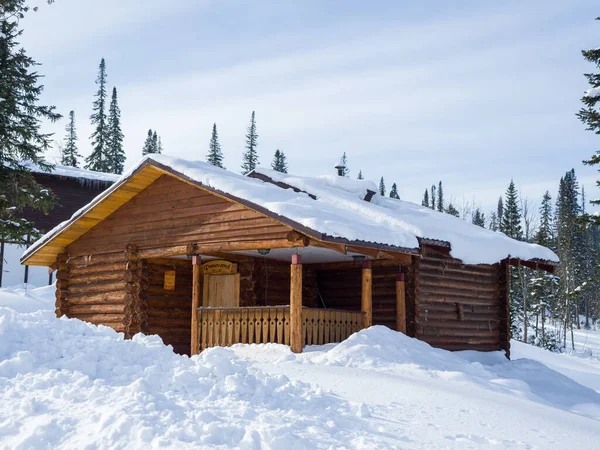 Alpine Style Wooden Chalet Hotel Ski Resort Gornaya Salanga Winter — Stock Photo, Image