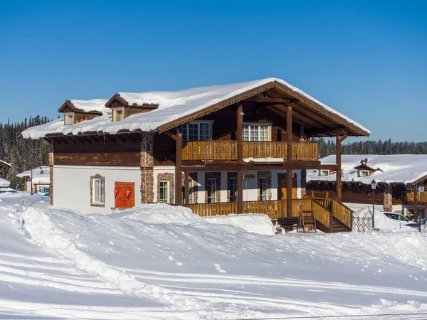 Alpine Style Hotel Gornaya Salanga Ski Resort Winter Sunny Day — Stock Photo, Image