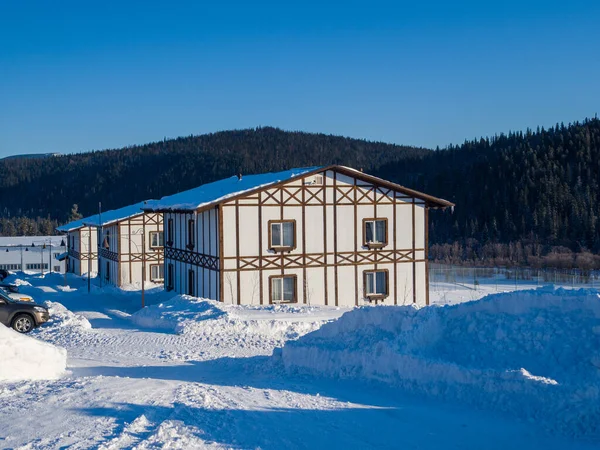 Alpine Style Hotel Ski Resort Gornaya Salanga Chalet Snow Winter — Stock Photo, Image