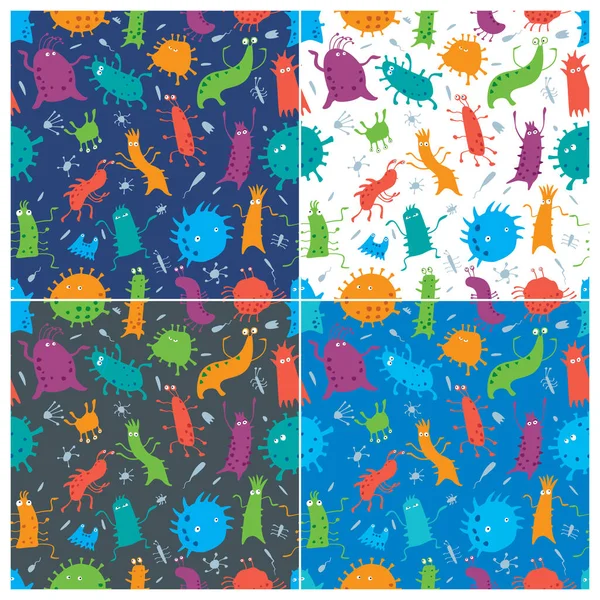 Naadloos Patroon Verschillende Virussen Bacteriën Stripfiguren Vector Hand Tekening Full — Stockvector