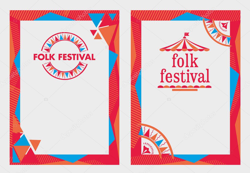 Frames and logos templates for festive folk festival. Stylization of folk art