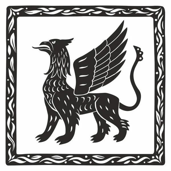 Griffin Sziluett Középkori Miniatúrák Dekoratív Grafikai Stilizációja Vektoros Kézi Illusztráció — Stock Vector
