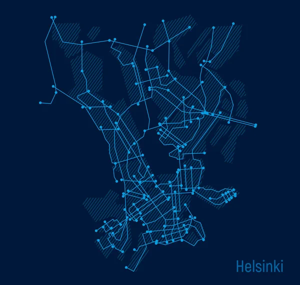 Ciudad Digital Plan Ciudad Helsinki Forma Esquema Electrónico Dibujo Lineal — Vector de stock