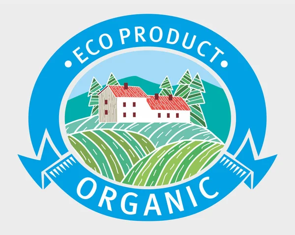 Logo Eco Product Organics Stilisierte Dekorative Wälder Und Lodges Für — Stockvektor